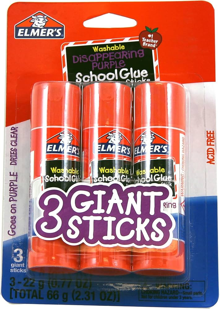 Elmer's Disappearing Purple School Glue Sticks, Washable, 22 Grams, 3 Count | Amazon (US)