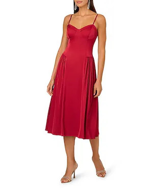 Adrianna by Adrianna Papell Stretch Satin Sweetheart Neck Sleeveless A-Line Midi Dress | Dillard's