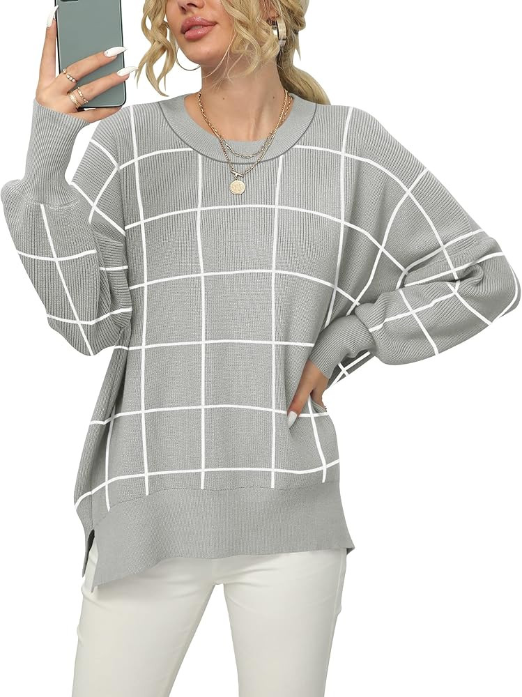 ANRABESS Women Crewneck Batwing Sleeve 2023 Fall Oversized Side Slit Ribbed Knit Pullover Sweater... | Amazon (US)