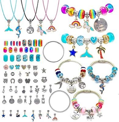 Charm Bracelet Making Kit,Jewelry Making Supplies Beads,Unicorn/Mermaid Crafts Gifts Set for Girl... | Amazon (US)
