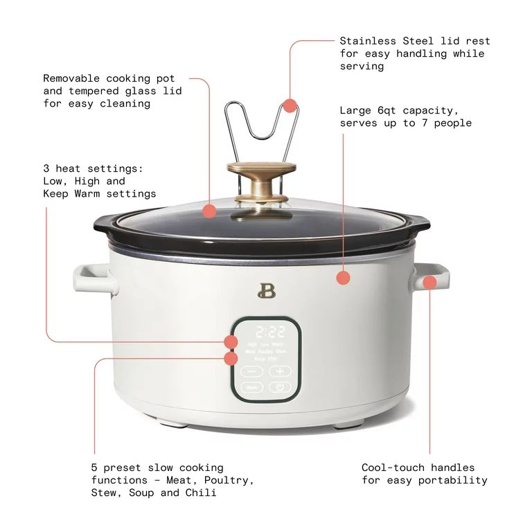 Beautiful 6 Qt Programmable Slow Cooker, White Icing by Drew Barrymore | Walmart (US)