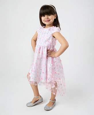Rare Editions Toddler and Little Girls Floral Mesh with Embroidered Sequin Social Dress - Macy's | Macy's