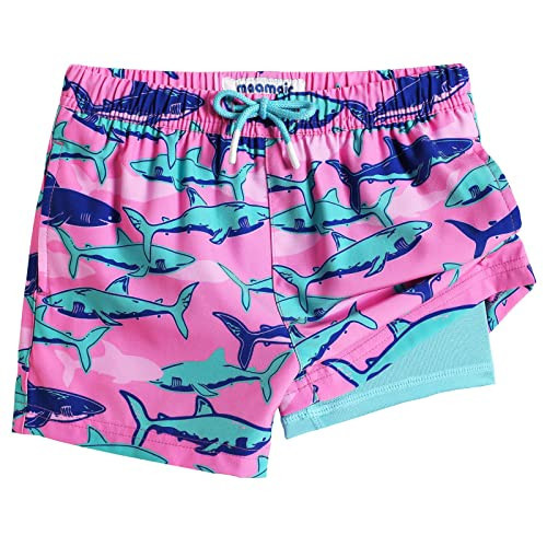 maamgic Boys Swim Trunks with Compression Liner Toddler Stretch Swim Shorts Quick Dry Swimming Trunks Boxer Brief 2 in 1 Beach Shorts Pink Blue Shark 7 | Amazon (US)