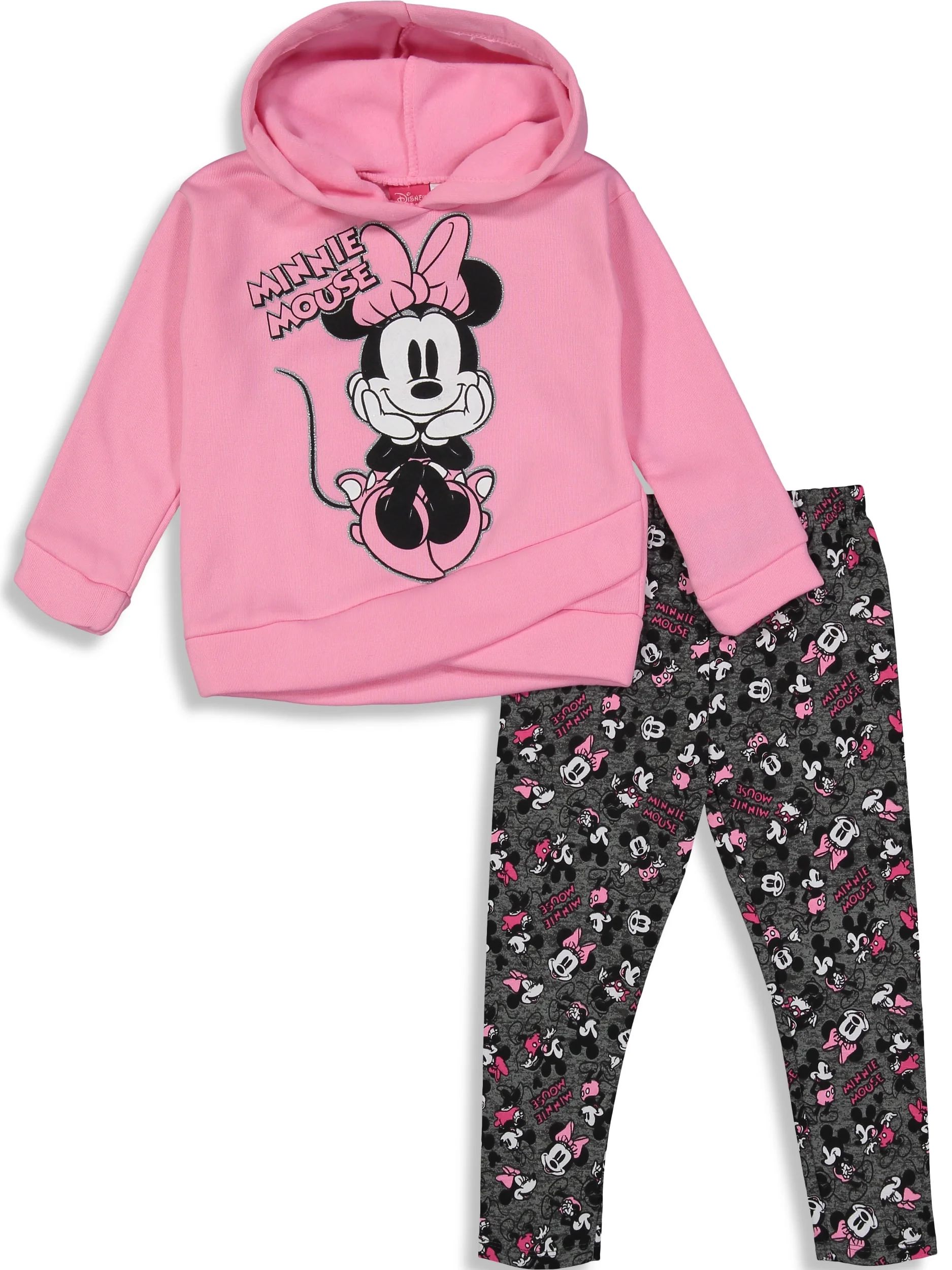 Disney Minnie Mouse Little Girls Hoodie & Leggings Set Pink Glitter 6-6X | Walmart (US)