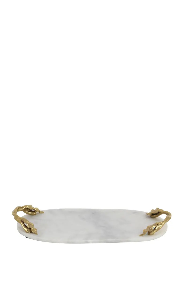 WILLOW ROW White Marble Glam Tray with Goldtone Twisted Leaf Handles | Nordstromrack | Nordstrom Rack