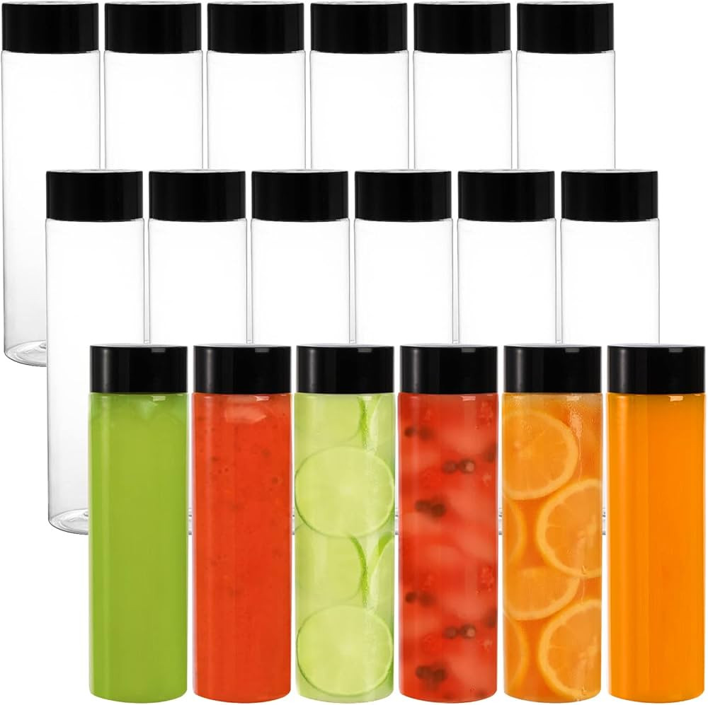 ZENFUN 18pcs 15oz Plastic Juice Bottles with Caps, Empty Round Leakproof Disposable Bottles, Clea... | Amazon (US)