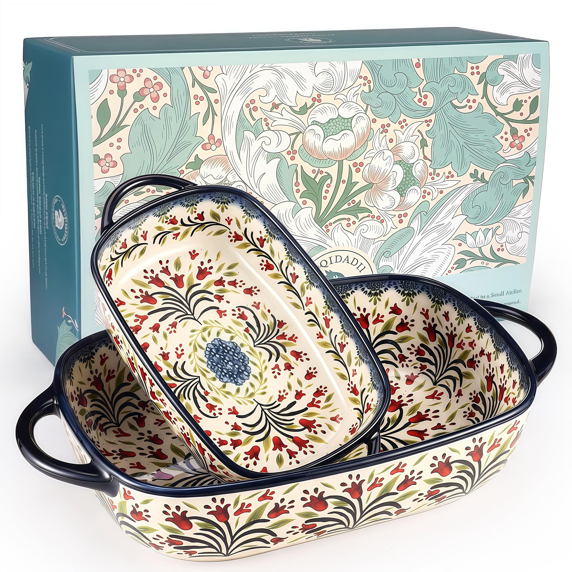 Polish Pottery Style Ceramic Baking Dish Set, 2-Piece Casserole Bakers for 2–3 People, Floral D... | Amazon (US)