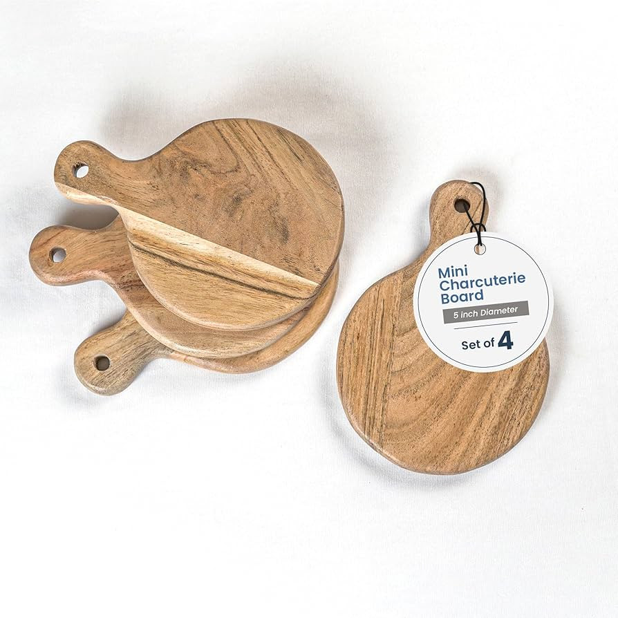 The Fine Living Co. Set of 4 Small Appetizer Serving Plate, Round Charcuterie Boards, Acacia Smal... | Amazon (US)
