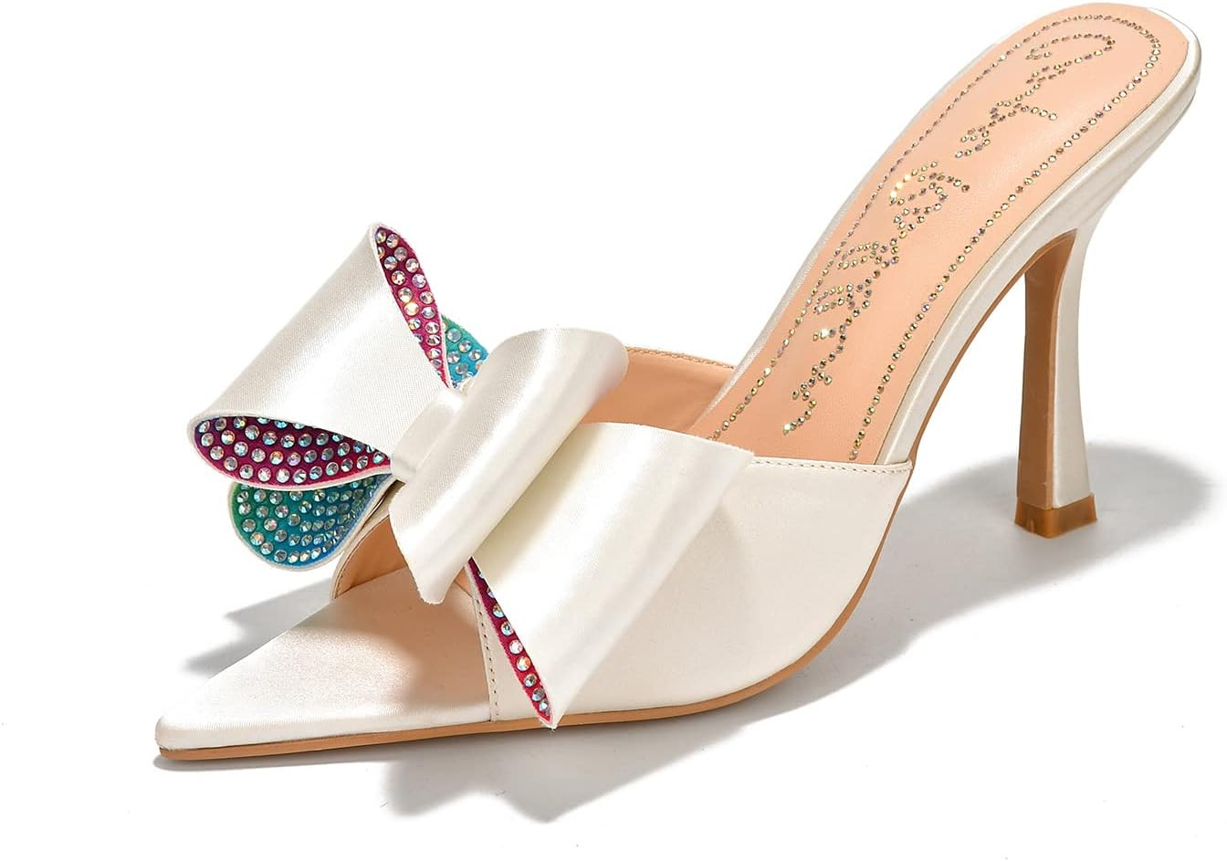 Cape Robbin Bellani Stiletto Slip-on Pointy High Heels with Rhinestone Bow | Amazon (US)