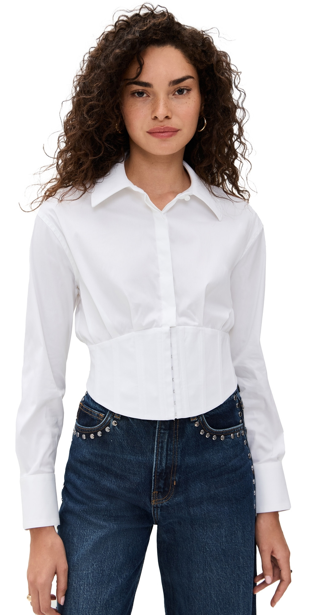 alice + olivia Edie Corset Button Down Off White 14 | Shopbop