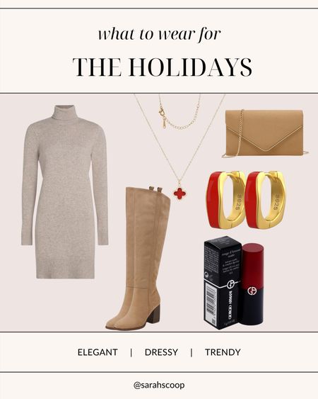 A neutral day to night look for your holiday parties! Add a pop of color for a night look with a red lip!

#LTKstyletip