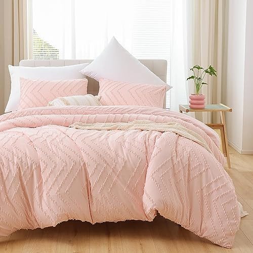 YIRDDEO Pink Twin Size Comforter Set 2Pcs, Boho Farmhouse Blush Twin Size Bedding Set, Vertical Tufted Twin Bed Set, Lightweight Neutral Twin Bedroom Set (1 Comforter 1 Pillowcase) | Amazon (US)