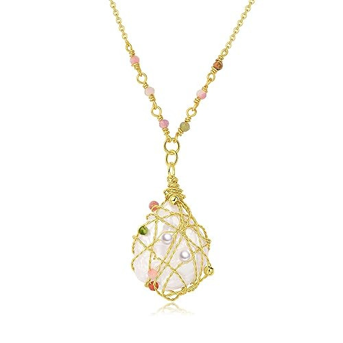 UOXWOWXOU Pearl Necklaces for Women, Dainty Cute Baroque Pearl Necklace for Women and Teen Girls Handmade Pearl Chain Necklace Everyday Jewelry Gift （14K Gold Plated） | Amazon (US)