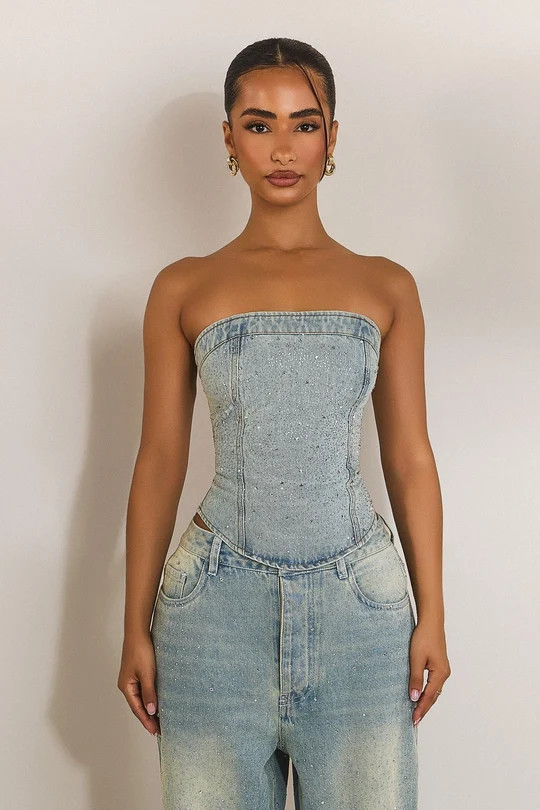 The Kai Rhinestone Corset in Blue | Mars The Label