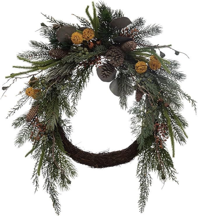 Faux Mixed Evergreen Wreath with Pinecones, Berries and Pods, Multicolor | Amazon (US)