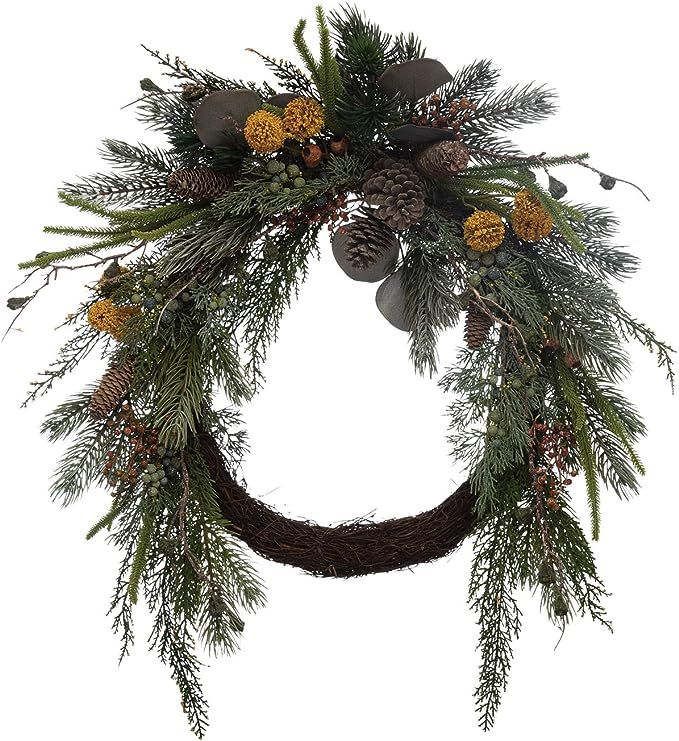Faux Mixed Evergreen Wreath with Pinecones, Berries and Pods, Multicolor | Amazon (US)