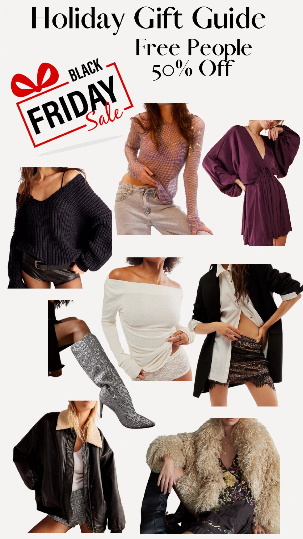 Free People 50% Off 
Holiday Gift Guide
Gifts
Christmas Gifts for her
Holiday Outfits 
Black Friday Sale

#LTKCyberWeek #LTKGiftGuide #LTKHoliday