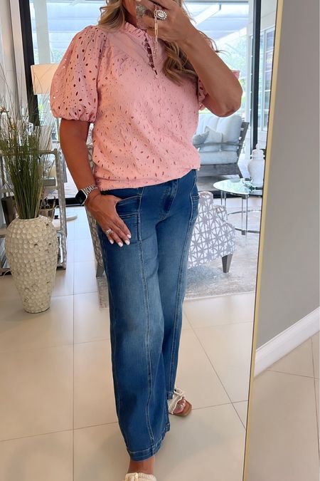 This pink eyelet blouse is such good quality and so pretty. It comes in several
Colors 

#LTKFindsUnder50 #LTKOver40 #LTKWorkwear