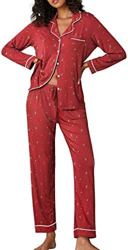 Ekouaer Pajamas Women's Long Sleeve Sleepwear Soft Button Down Loungewear Pjs Lounge Set Nightwea... | Amazon (US)