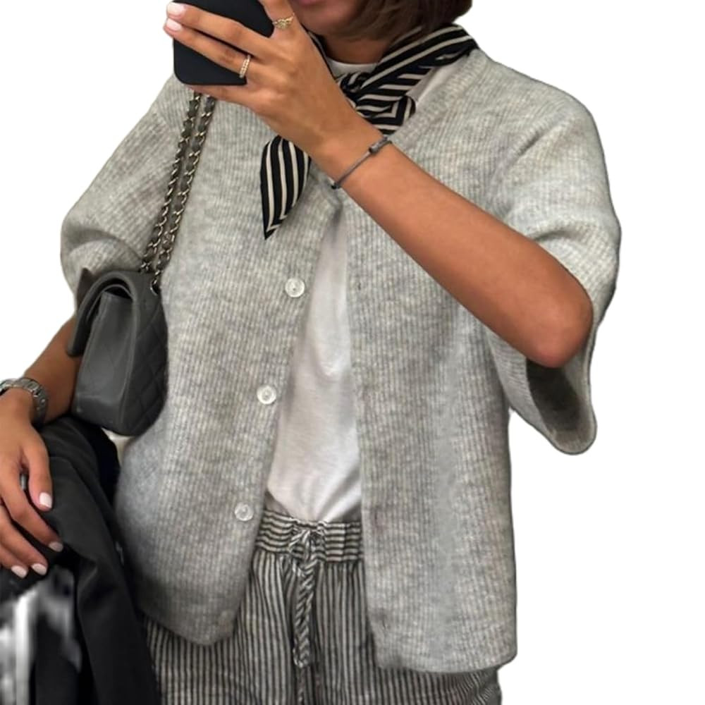 Women's Y2K Button Down Cardigans Shirts Summer Short Sleeve Knitted Blouse Top Going Out Cropped... | Amazon (US)