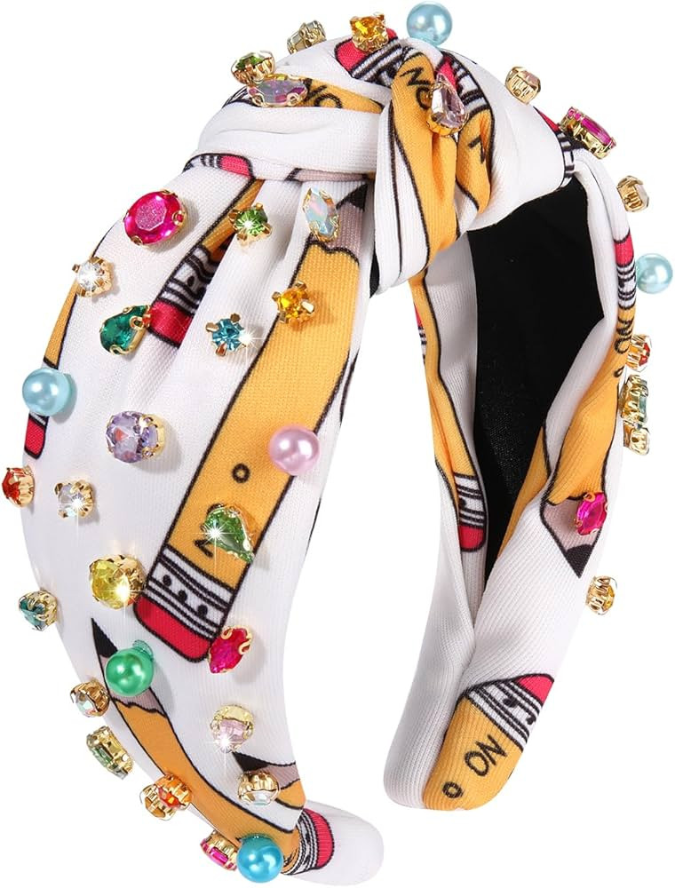 boderier Teacher Headbands for Women Beaded Crystal Knotted Headband Pencil Apple Headband Teache... | Amazon (US)