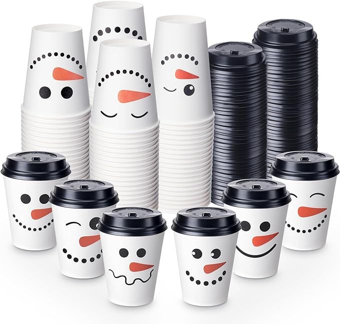 Sliner 120 Pcs Christmas Disposable Paper Coffee Cups with Lids Cocoa Cups Tea Paper Cups Snowman... | Amazon (US)