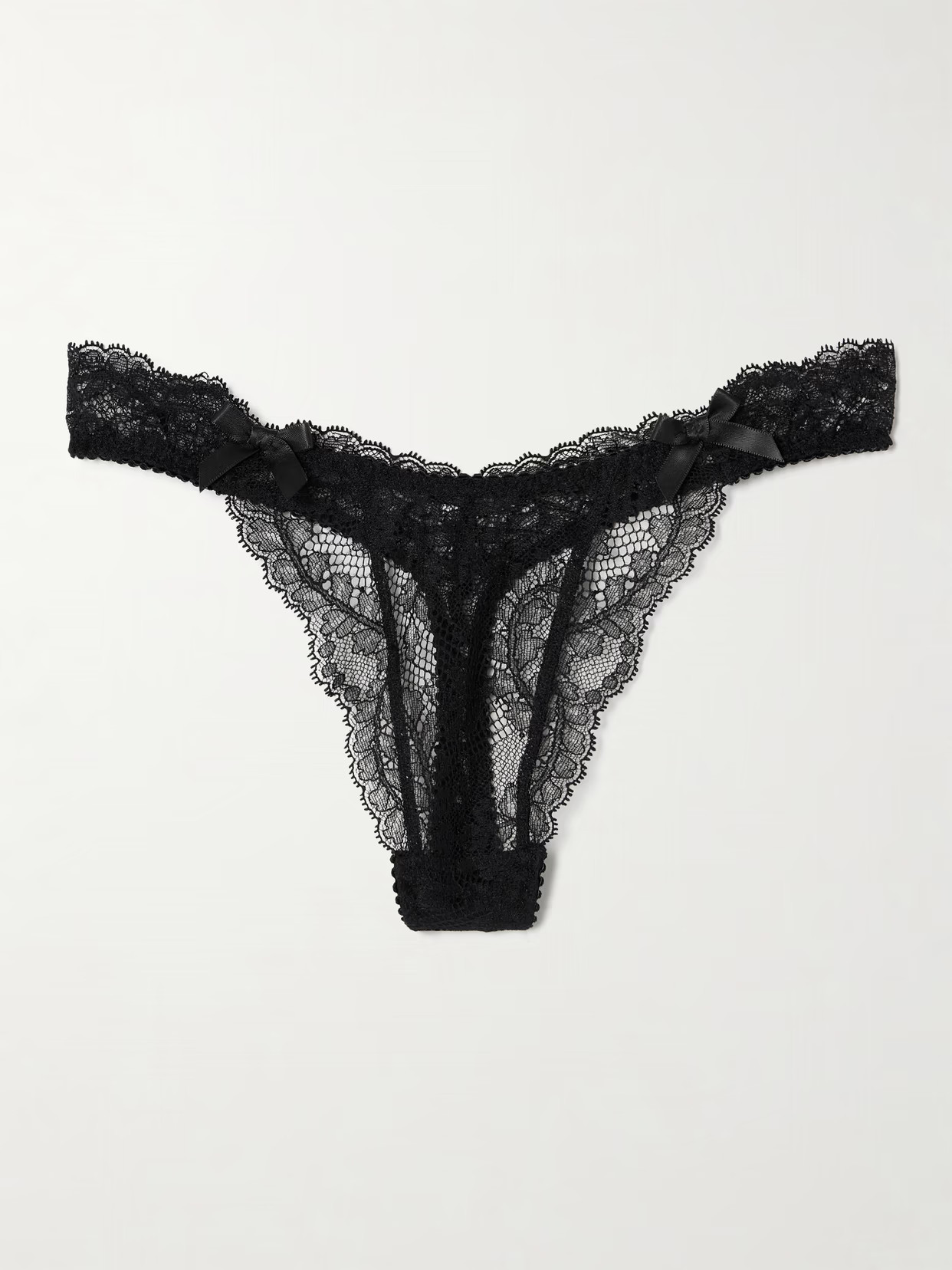 Agent Provocateur - Love Bow-embellished Stretch Leavers Lace Thong - Black | NET-A-PORTER (US)
