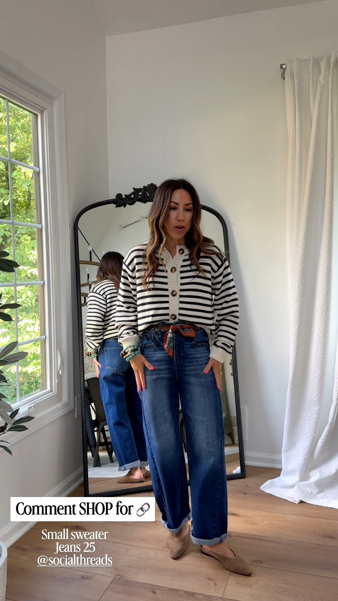 Small striped cardigan. 25 barrel jeans.

#LTKOver40 #LTKPetite