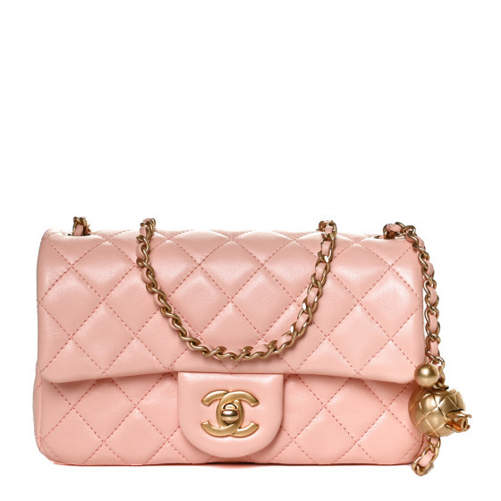 CHANEL Lambskin Quilted CC Pearl Crush Mini Rectangular Flap Light Pink | Fashionphile