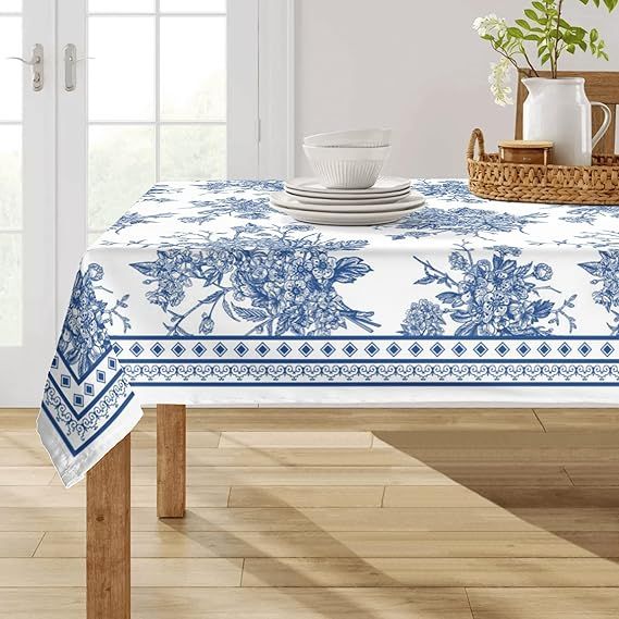 Fjogymlea Tablecloth Polyester Fabric 60x120 Rectangle Blue Floral Tablecloths Washable Wrinkle R... | Amazon (US)