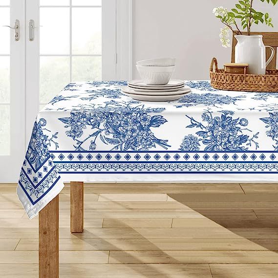 Fjogymlea Tablecloth Polyester Fabric 60x120 Rectangle Blue Floral Tablecloths Washable Wrinkle R... | Amazon (US)