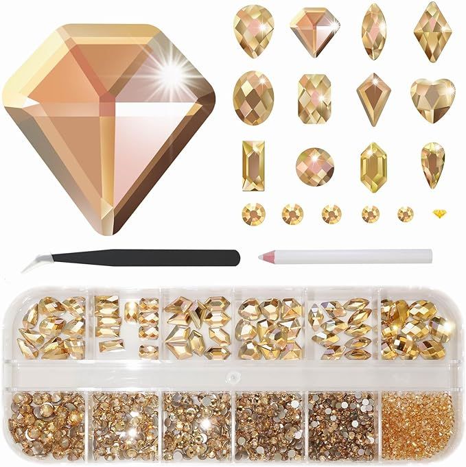 Gold Nail Rhinestones Gold Nail Gems Gold Nail Stones 1380pcs Flatback Gems Stone Round Beads Hea... | Amazon (US)