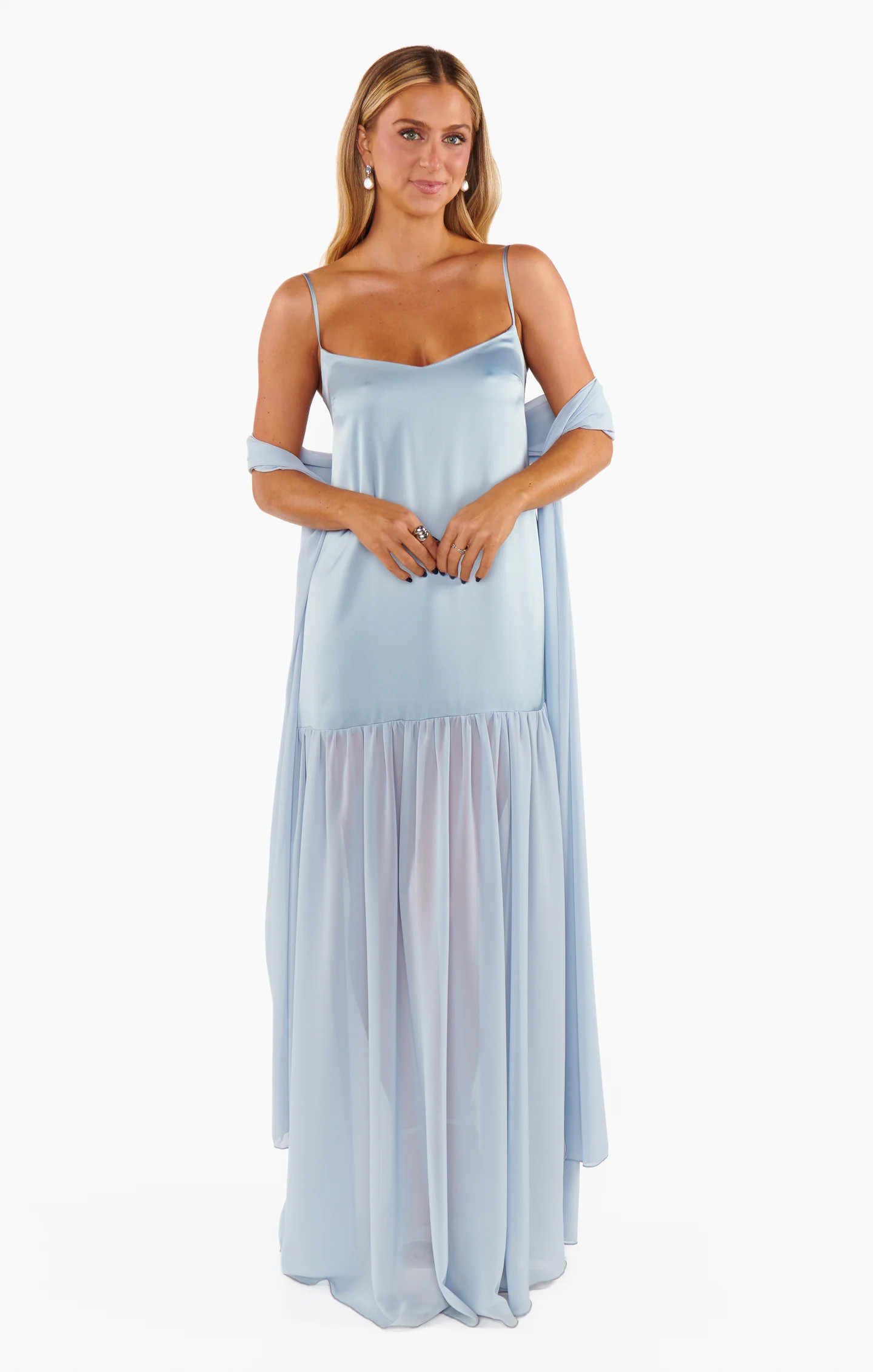 Dalia Maxi Dress ~ Steel Blue Luxe Satin | Show Me Your Mumu