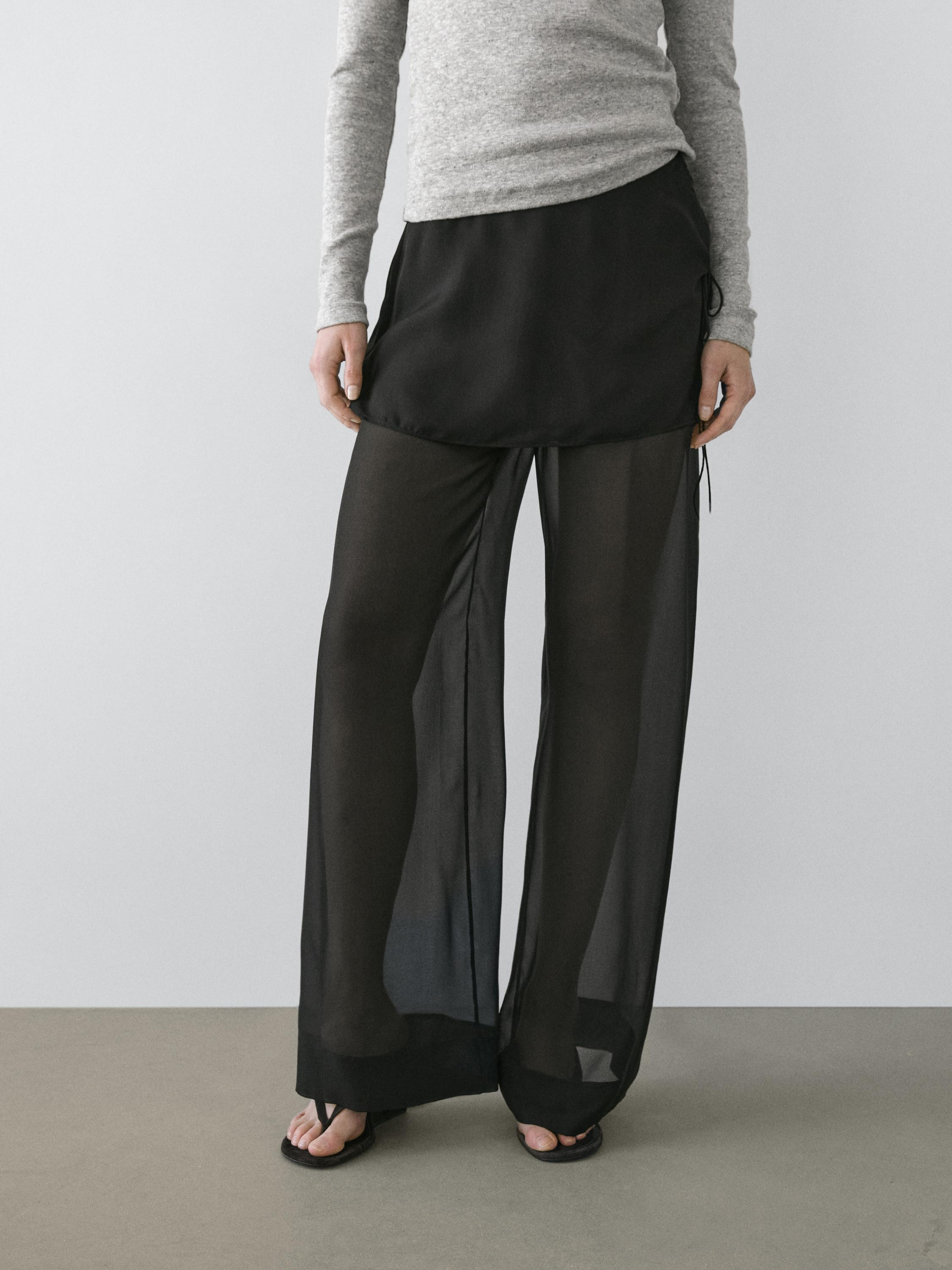 Flowing contrast silk pants | Massimo Dutti UK
