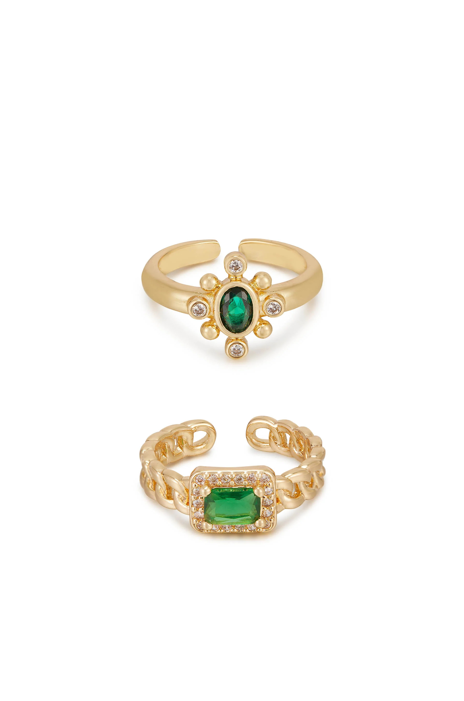 Emerald Green Crystal 18k Gold Plated Ring Set | Ettika