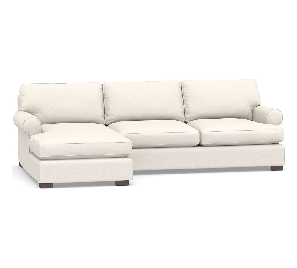 Townsend Roll Arm Upholstered Right Loveseat Chaise Sectional, Polyester Wrapped Cushions, Performance Chateau Basketweave Ivory | Pottery Barn (US)