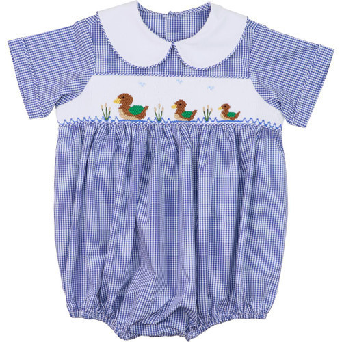 Navy Gingham Smocked Mallard Bubble | Cecil and Lou