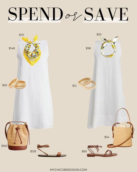 Spending or saving…there is no right or wrong! And oftentimes, mixing both is ideal. Here’s a summer outfit idea with budget options. You can’t go wrong with a chic linen shift dress, brown leather sandals, a straw bag, gold bracelets, and a fun lemon print scarf. 

#LTKSeasonal #LTKSaleAlert #LTKFindsUnder100