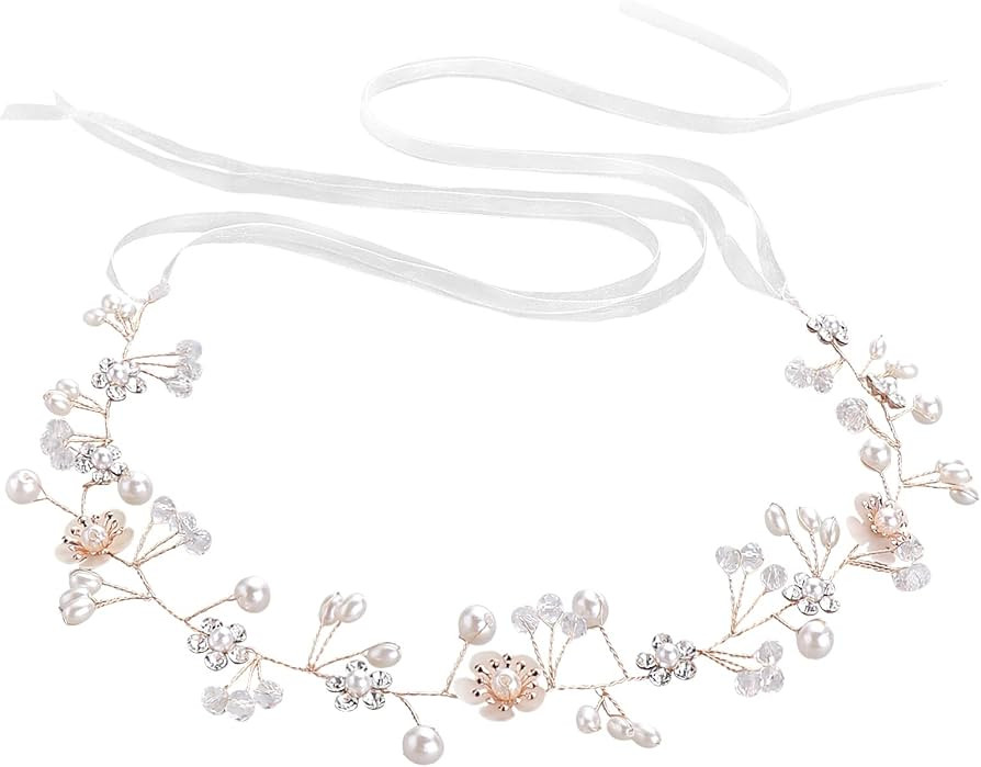 Pearl Bridal Headband Rhinestones Flower Hair Vine Wedding Headpiece Hair Bands Wedding Hair Acce... | Amazon (UK)