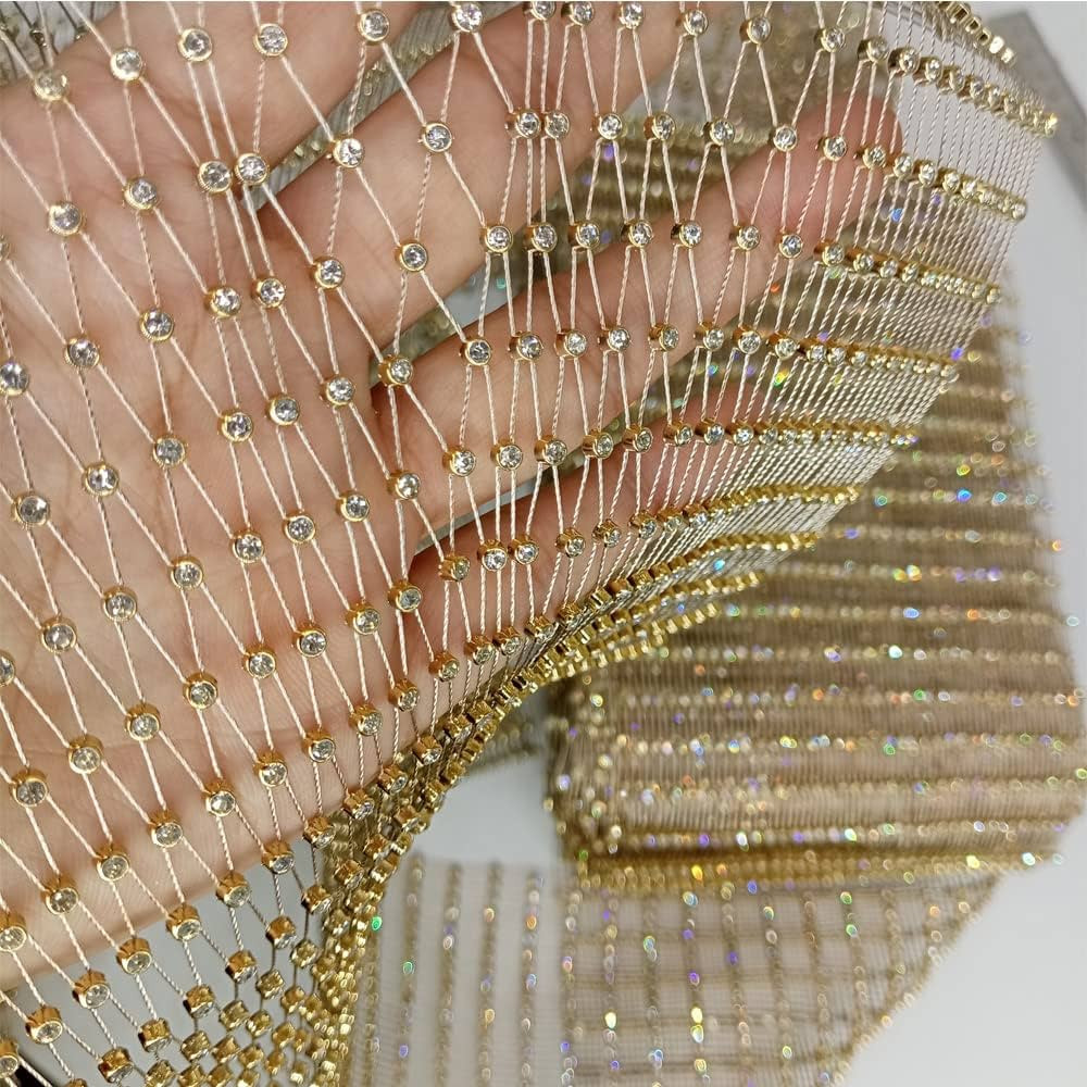 60X90cm Gold Shiny Stretch Crystal Rhinestone Fishnet One Yard Mesh Sheer Cutout Fabric 2023 Ins ... | Amazon (US)