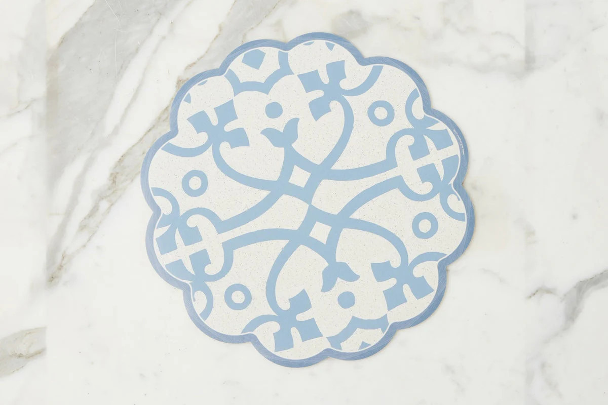 Scalloped Placemat, Round, Denim and White | etúHOME