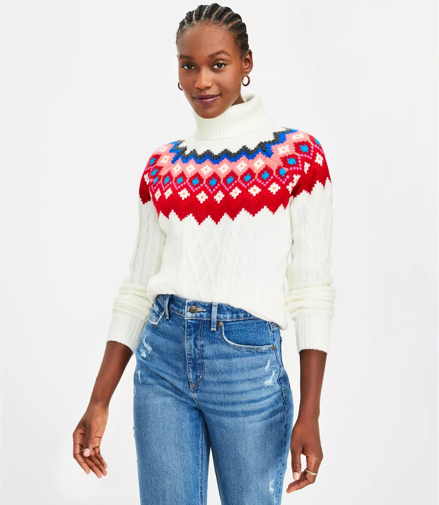 Fair Isle Turtleneck Cable Sweater | LOFT