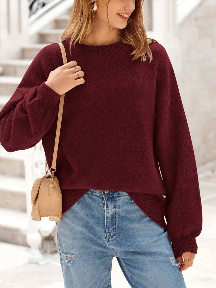 TrendsWomen's Fall Sweaters Casual Crew Neck Long Sleeve Pullover Ribbed Knit Loose Fit Sweater T... | SHEIN