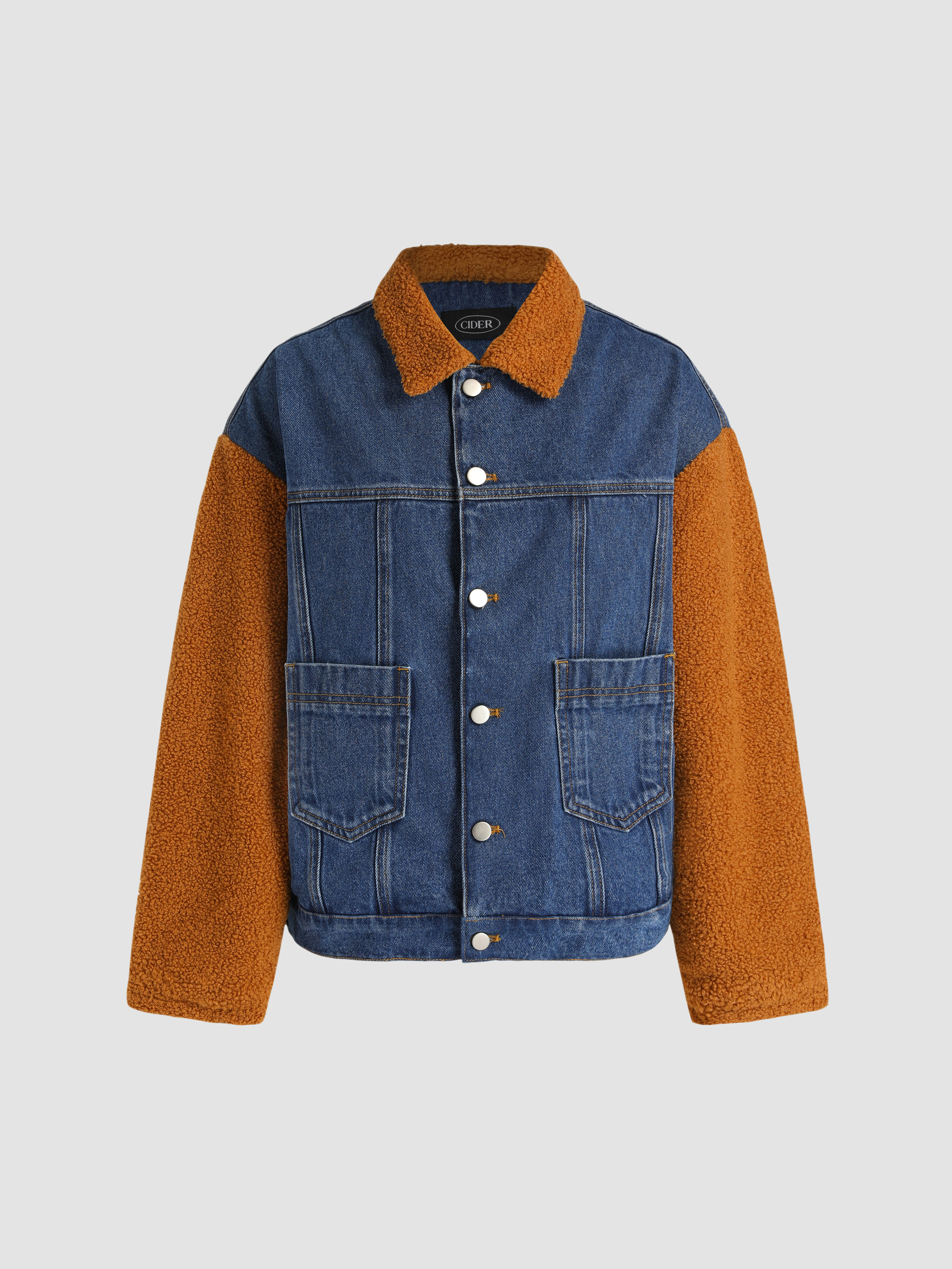 Denim Denim Teddy Patchy Jacket For Coffee Shop Daily Casual Exhibition Picnic Outdoor | Cider