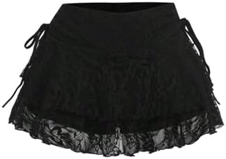 MakeMeChic Women's Lace Mini Skirt with Shorts Underneath Layered Y2k Ruffle Skirts Skort | Amazon (US)