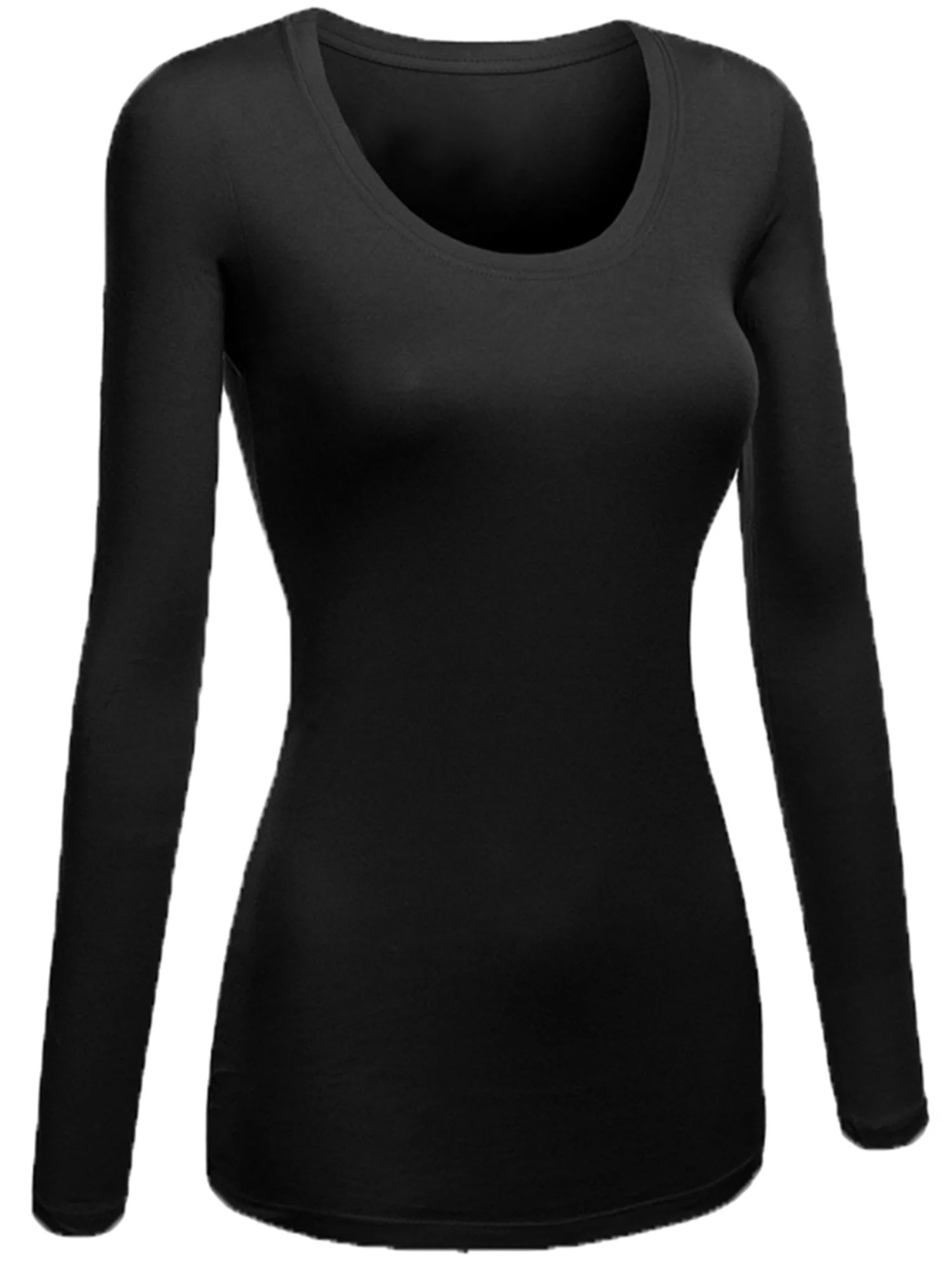 Emmalise Women's Plain Basic Scoop Neck Long Sleeve TShirt Tee - Black, M | Walmart (US)