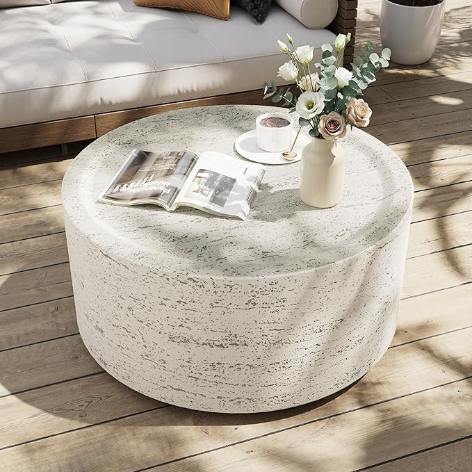 UPHA 28" Round Outdoor Coffee Table, Modern Hollow Concrete Patio Table, Small Minimalist Low Acc... | Amazon (US)