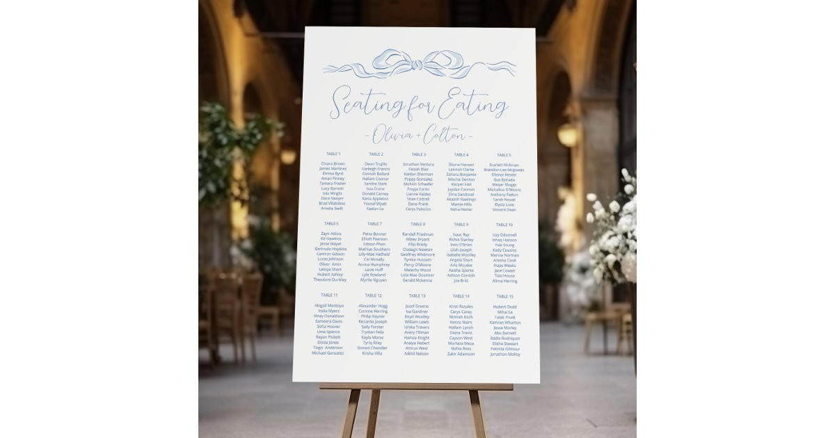 Elegant Blue Hand Drawn Bow Wedding Seating Chart Foam Board | Zazzle | Zazzle
