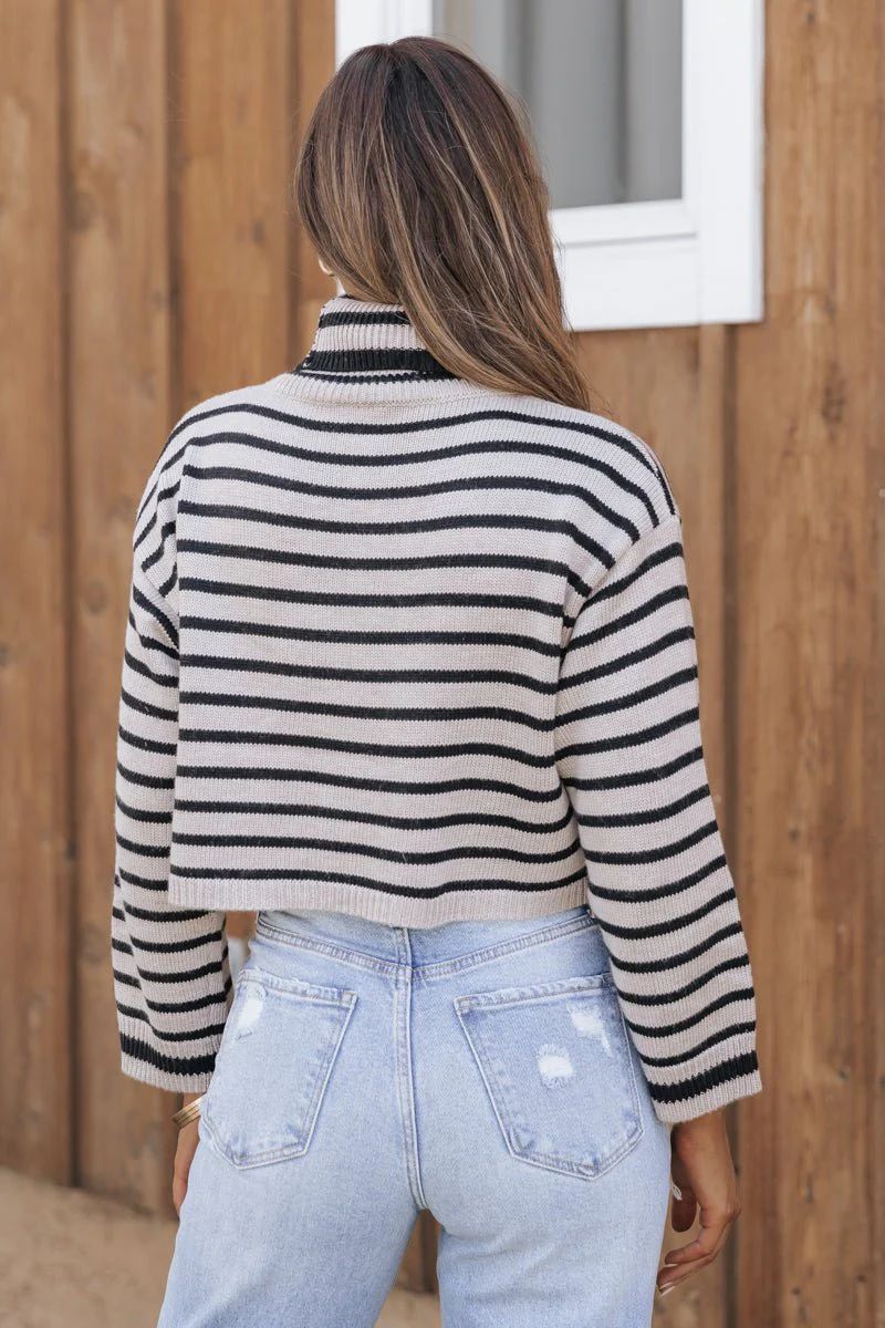 Mocha Striped Long Sleeve Turtleneck Sweater | Magnolia Boutique | Magnolia Boutique