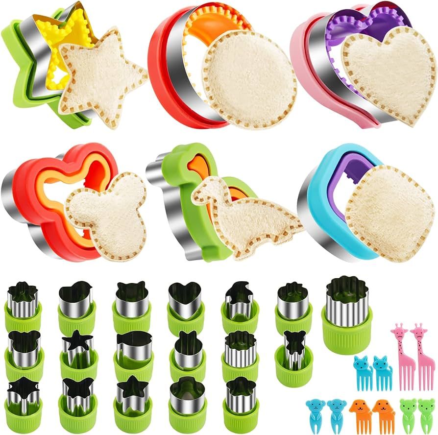 Sandwich Cutter Set 34pcs, 6pcs Sandwich Cutter and Sealer and 18pcs Fruit Cutters Shapes for kid... | Amazon (US)